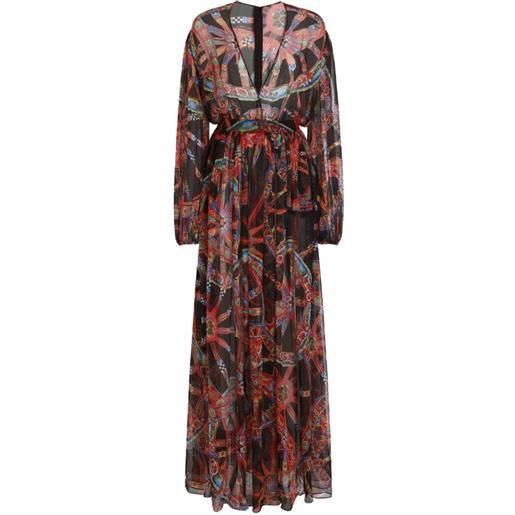 Dolce & Gabbana abito lungo in chiffon con stampa carretto - nero
