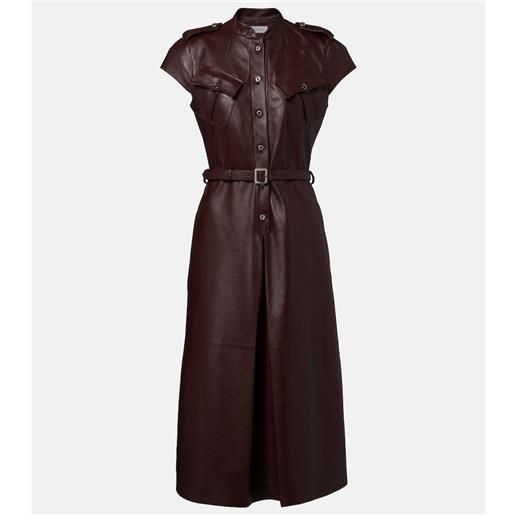 McQueen abito midi in pelle con cintura