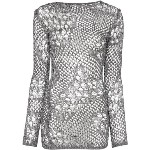 DONDUP open-knit long-sleeve mini dress - argento