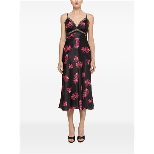 NISSA abito midi in seta a fiori - nero