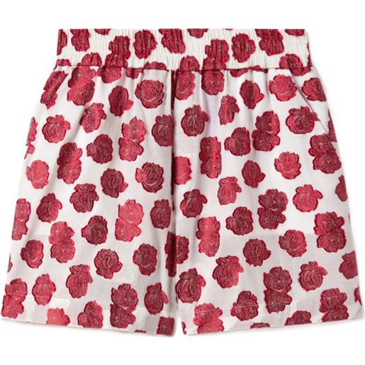 La DoubleJ shorts bianchi pull up in voile con rose in fil coupé - bianco