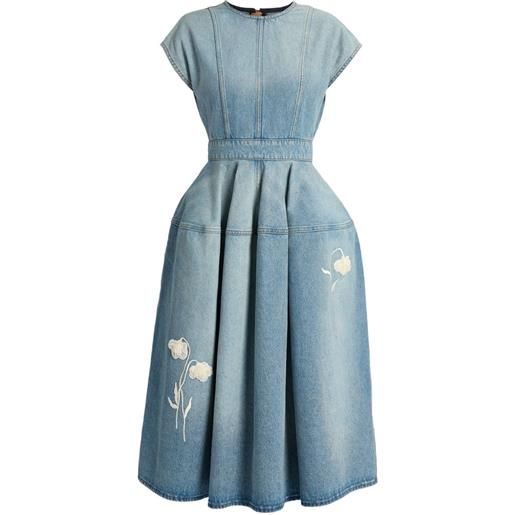 ERDEM embroidered denim short sleeve midi dress - blu