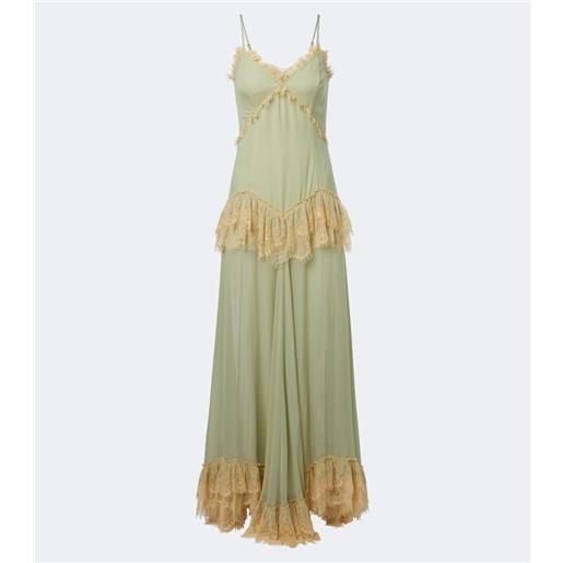 De La Vali abito lungo estela in georgette con pizzo
