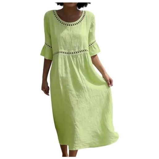 Generico vestiti in lino donna abiti taglie forti estivi donna scollo a v senza maniche lungo abito comodo casual vestiti lunghi donne mare vestito cotone leggero elegante curvy prendisole da spiaggia dress