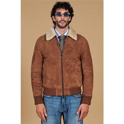 D'Arienzo montone shearling color cuoio bomber scamosciato collo camicia D'Arienzo