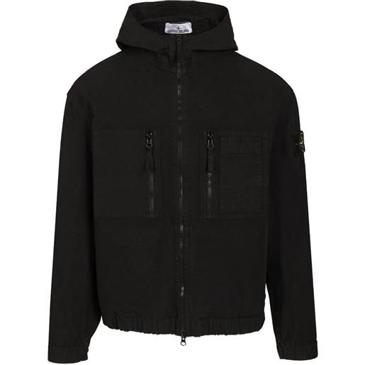 Stone Island piumino con cappuccio e logo - nero