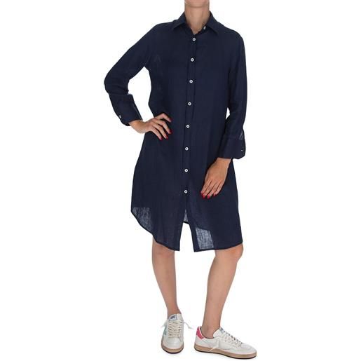 BASTONCINO | abito camicione lino blu