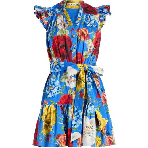 alice + olivia abito corto cora con balze - blu