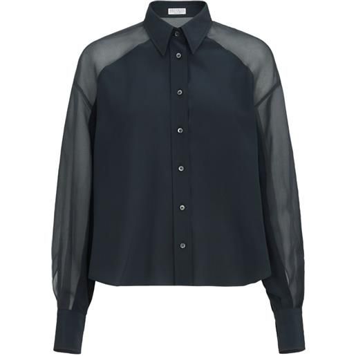 Brunello Cucinelli camicia in crêpe de chine di seta con dettaglio monili - blu