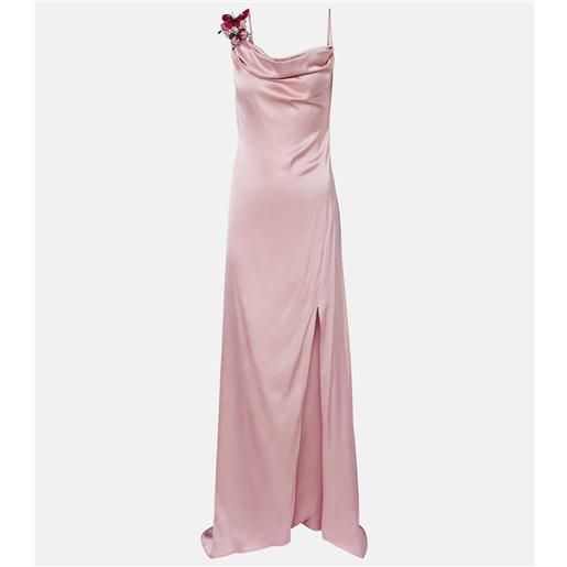 Blumarine abito lungo in raso con applicazioni