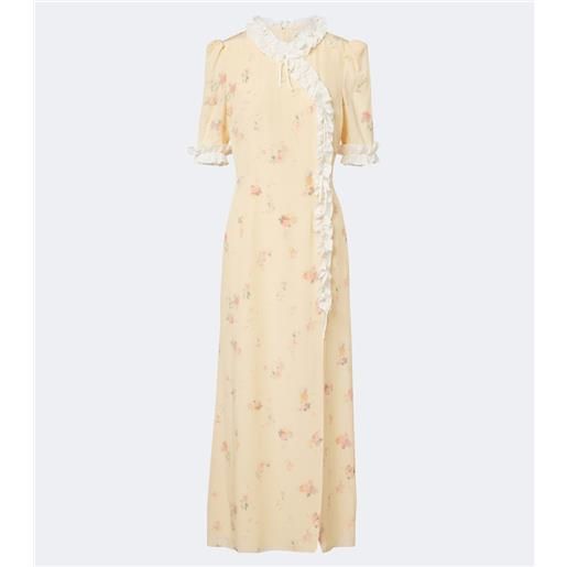 Alessandra Rich abito midi in seta a fiori con volant