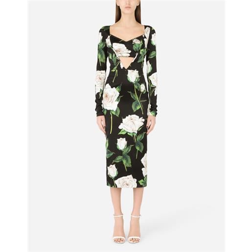 Dolce & Gabbana satin calf-length dress with white rose print