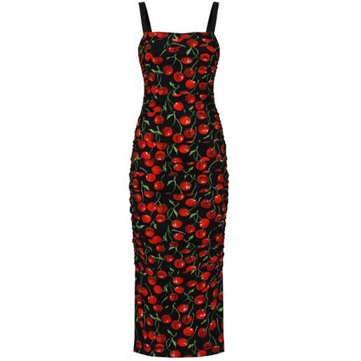 Dolce & Gabbana cherry-print jersey calf-length dress with draping