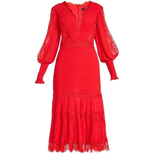 Tadashi Shoji abito lungo nyssa bishop con inserti in pizzo - rosso
