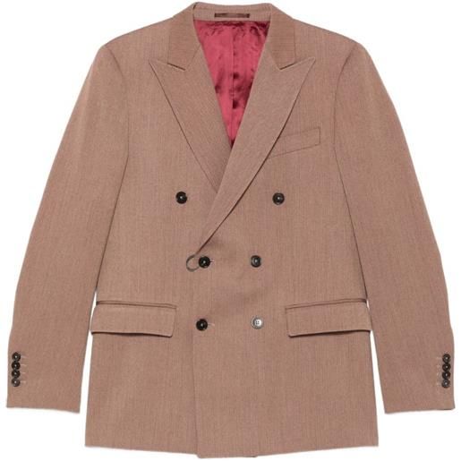 Drôle De Monsieur blazer doppiopetto a spina di pesce - marrone