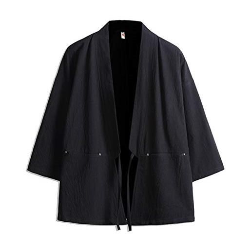 Seidarise - cardigan da uomo kimono noragi giapponese yukata cappotto haori plus size - nero - xx-large