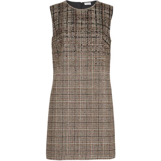 Brunello Cucinelli abito corto a quadri in alpaca e lana con ricamo dazzling - toni neutri