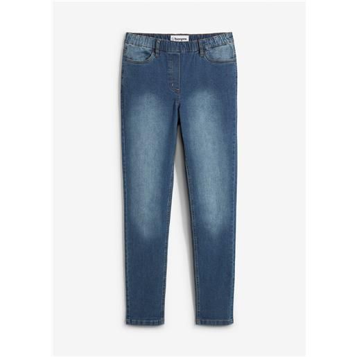 bonprix jeggings con bordo vita comodo, vita media-blu
