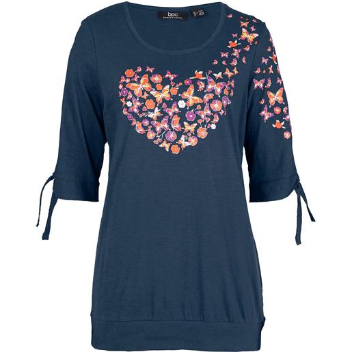bonprix maglia in cotone a mezze maniche con cut-out-blu