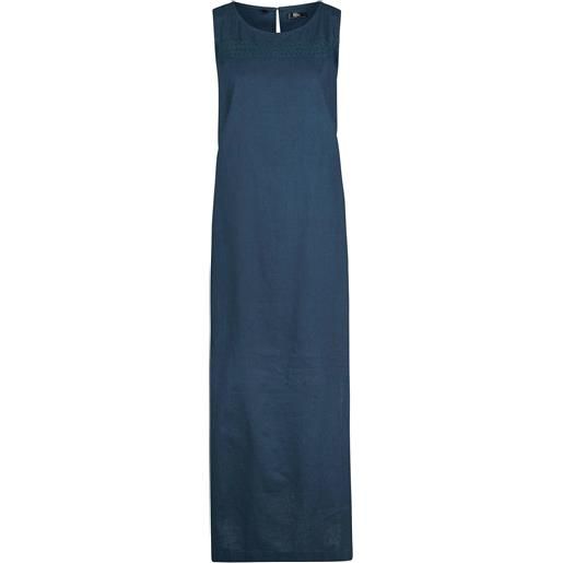 bonprix abito lungo in misto lino con ricami traforati alla scollatura e spacchi ai lati-blu
