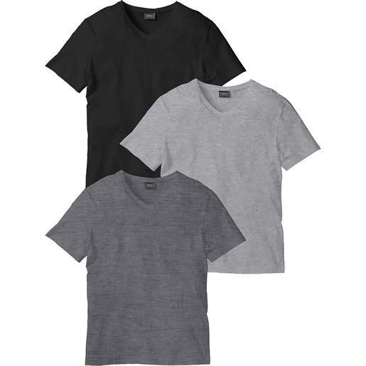 bonprix t-shirt con scollo a v (pacco da 3)-grigio