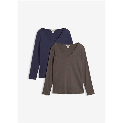 bonprix maglia a maniche lunghe aderente (pacco da 2)-blu