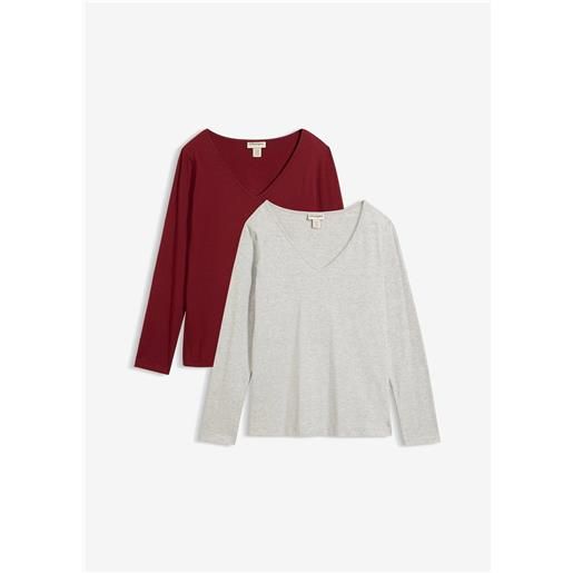 bonprix maglia a maniche lunghe aderente (pacco da 2)-rosso