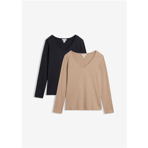 bonprix maglia a maniche lunghe aderente (pacco da 2)-marrone