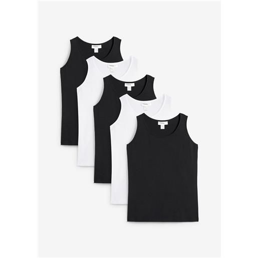 bonprix top lungo in puro cotone (pacco da 5)-nero