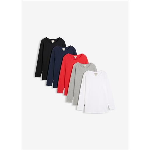 bonprix maglia lunga con scollo rotondo e maniche lunghe (pacco da 5)-nero