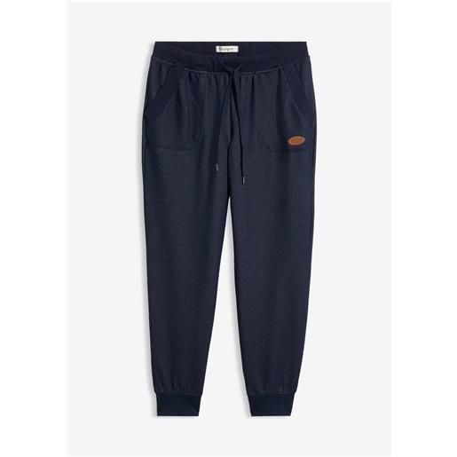 bonprix pantaloni cropped in felpa effetto denim-blu