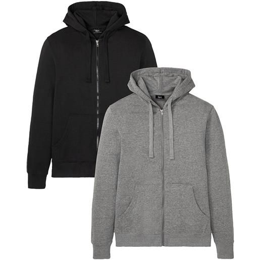 bonprix felpa con zip e cappuccio (pacco da 2)-grigio