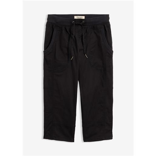bonprix pantaloni capri in misto cotone con laccetto-nero