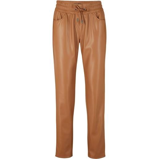 bonprix pantaloni in similpelle con elastico in vita-marrone