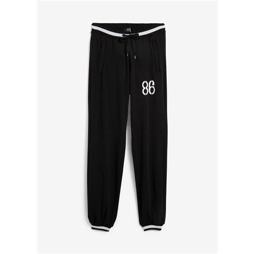 bonprix pantaloni in felpa di misto cotone elasticizzato-nero