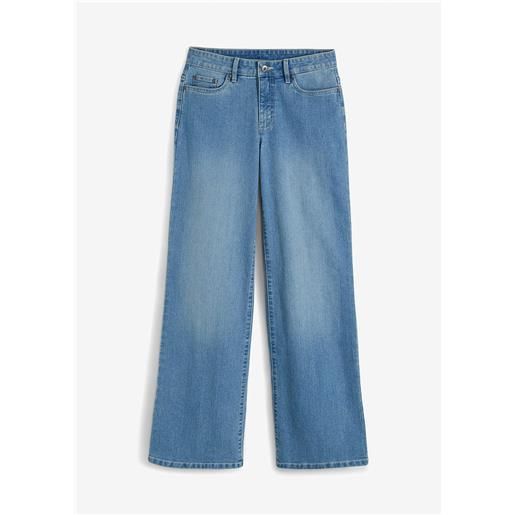 bonprix jeans wide leg elasticizzati, vita media-blu
