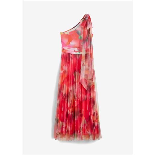 bonprix abito monospalla con gonna in tulle plissettato-fucsia
