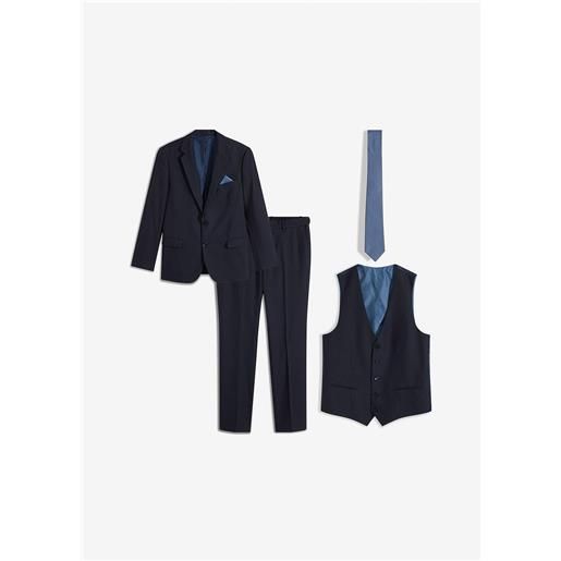 bonprix completo a giacca con gilet e cravatta, slim fit (4 pezzi)-blu