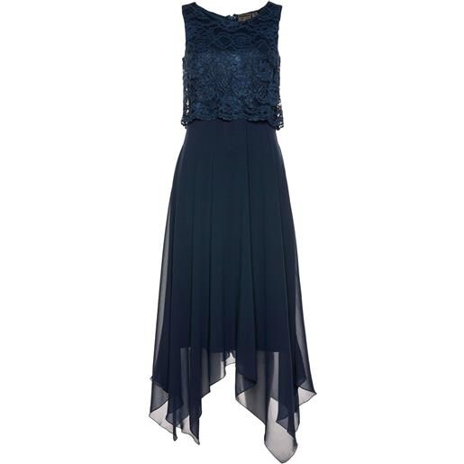 bonprix abito midi in chiffon con pizzo-blu
