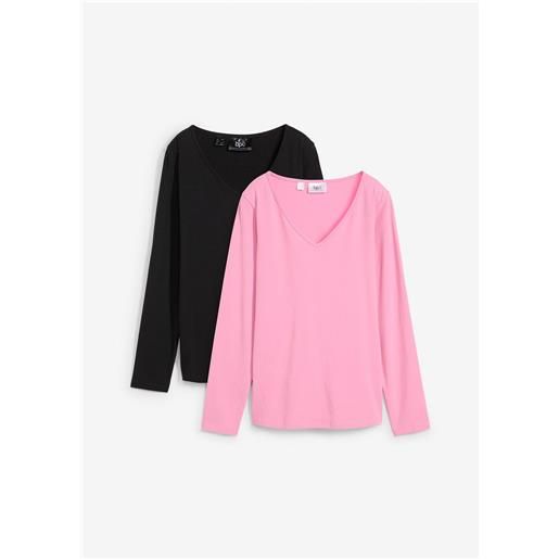 bonprix maglia a maniche lunghe aderente (pacco da 2)-rosa
