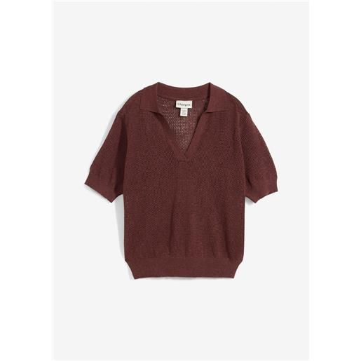 bonprix polo in maglia traforata di misto lino-marrone