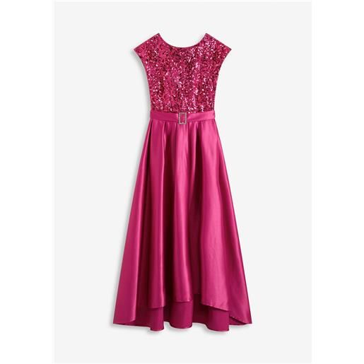 bonprix abito lungo in satin lucido con paillettes-fucsia