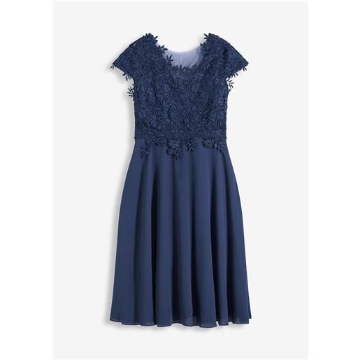 bonprix abito midi in delicato tulle con pizzo-blu