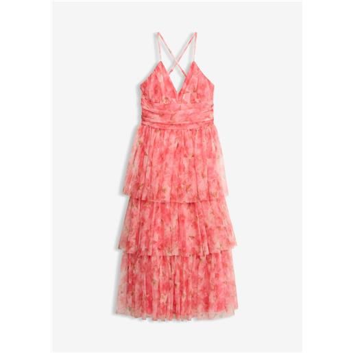 bonprix abito midi in tulle fine con volant-fucsia