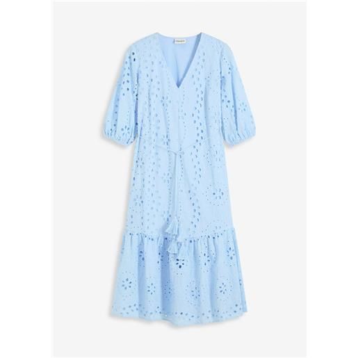 bonprix abito midi in puro cotone con ricami traforati-blu