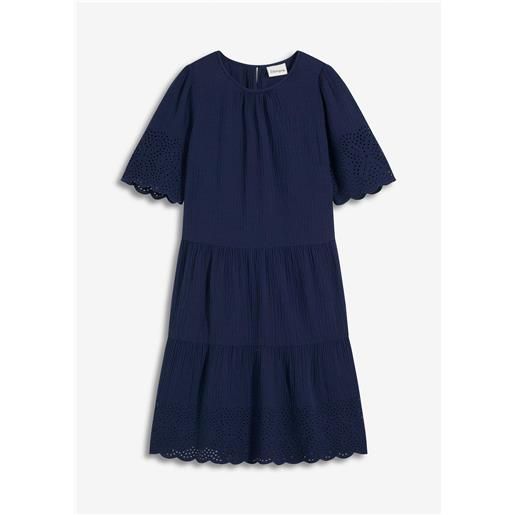 bonprix abito in mussola con ricami traforati-blu