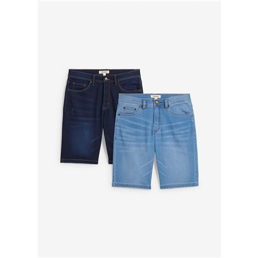 bonprix bermuda di jeans in felpa, slim fit (pacco da 2)-blu