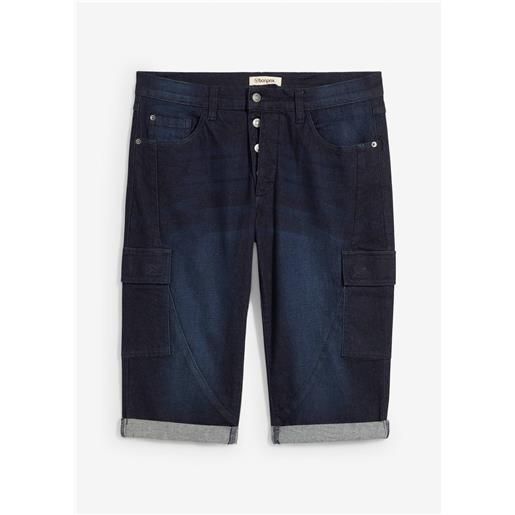 bonprix bermuda di jeans cargo elasticizzati, regular fit-blu