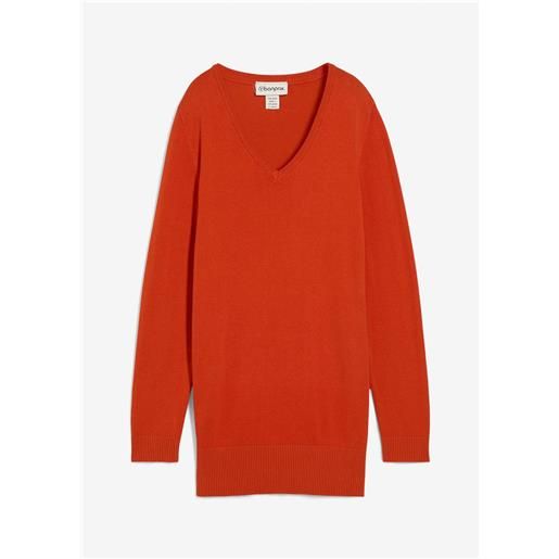 bonprix maglione lungo in filato fine con scollo a v-arancione