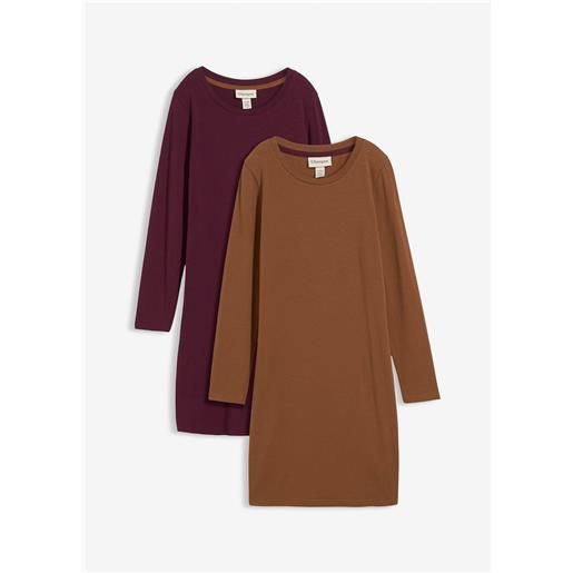 bonprix abito in jersey di cotone elasticizzato (pacco da 2)-marrone